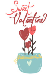 Valentine greeting card, poster. Cute hand draw elements, doodle. Perfect for valentines day, stickers, birthday, save the date invitation