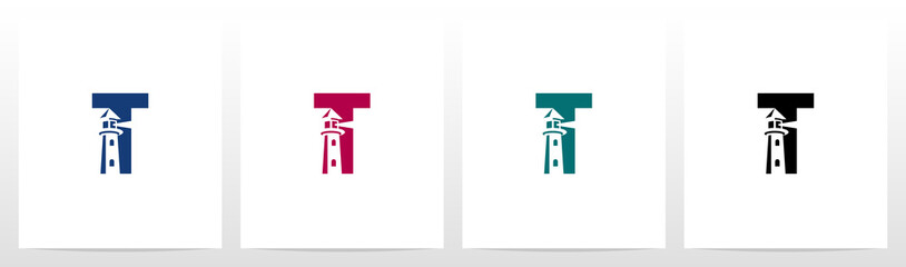 Lighthouse On Letter Logo Design T