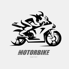 Speed bike racer on the sport motorcycle, stylized vector symbol - obrazy, fototapety, plakaty