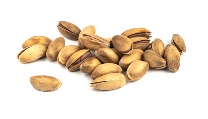 Pile of pistachios isolated on white background. Pistachio nuts