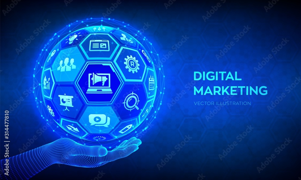 Poster digital marketing concept. search engine optimisation. seo. smm. advertising. internet. online. abst