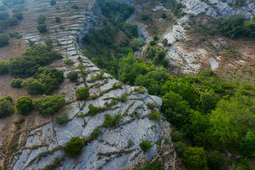 Fototapeta na wymiar Aerial View, Geological Landscape, Lastras de las Heras, Valle de Losa, Junta de Traslaloma, Las Merindades, Burgos, Castilla y Leon, Spain, Europe