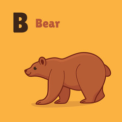 Cartoon bear, cute character for children. Good illustration in cartoon style for abc book, poster, postcard. Animal alphabet - letter B.