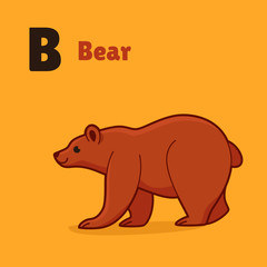 Cartoon bear, cute character for children. Vector illustration in cartoon style for abc book, poster, postcard. Animal alphabet - letter B.