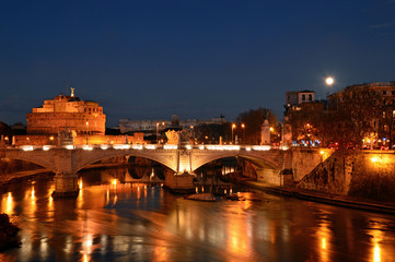 Fototapeta na wymiar Night landscape with Castel Sant'Angelo in Rome - Italy
