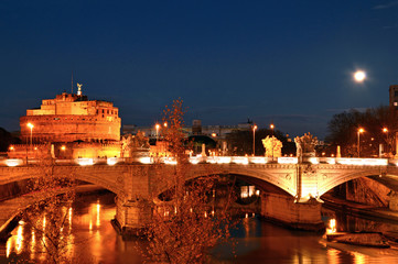 Night landscape with Castel Sant'Angelo in Rome - Italy