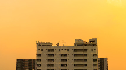 building and sky with sunset.