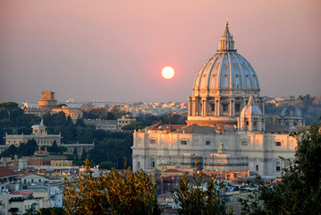 Fototapeta na wymiar The St. Peter's Basilica at sunset view from the Janiculum Hill - Rome