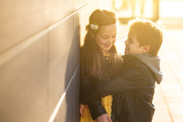 Fototapeta premium Boy and girl on a walk