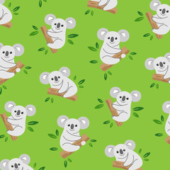 Animal pattern with cartoon koala bear. Cute illustration for prints, clothing, packaging and postcards.