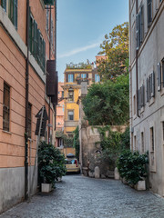 Small narrow streets in Trastevere, Rome Italy