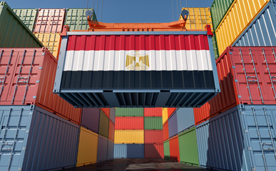 Fototapeta premium Container Terminal - Shipping Container with Egypt flag. 3D Rendering