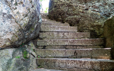 stone steps rushing down the stairs