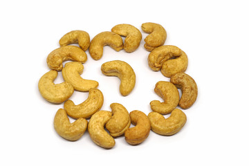 Selective focus shot Roasted Cashew nuts