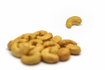 Selective focus shot Roasted Cashew nuts