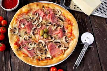 Delicious pizza viewed from above