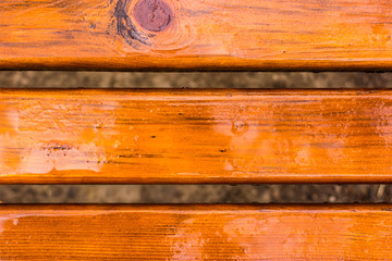 lacquered wooden bench after rain