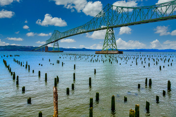 Green steel bridge in Astoria Oregon