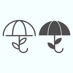 Opened umbrella line and glyph icon. Umbrella with leaves vector illustration isolated on white. Meteorology outline style design, designed for web and app. Eps 10. © sabuhinovruzov