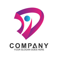 abstract letter D combination with human shape, family care vector, creative people logo icon
