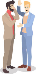 Vector with two young businessmen who are in conflict. Ideal for advertising and presentation.
