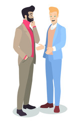 Fototapeta premium Vector with two young businessmen who are talking. Ideal for advertising and presentation.