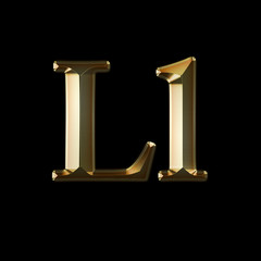 Ll Gold Glittering Metal Latin Alphabet