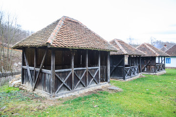 Fototapeta na wymiar Old wooden houses at Brankovina village, Serbia