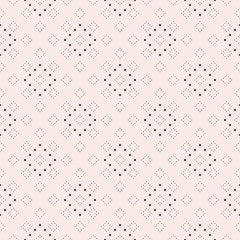 Subtle minimalist dotted seamless pattern, delicate vector texture in trendy pastel colors. Abstract minimal repeat background with tiny circles in square grid. Fine design for festive decoration 
