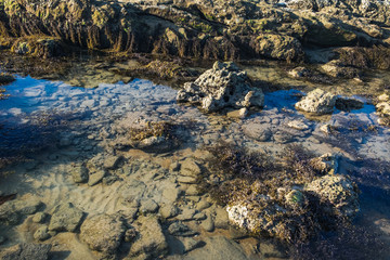 Rocky Nang Thong Beach at low tide in Khao Lak, Thailand.