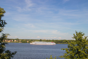 ship on the Volga river near the Spit of Yaroslavl