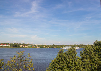 ship on the Volga river near the Spit of Yaroslavl