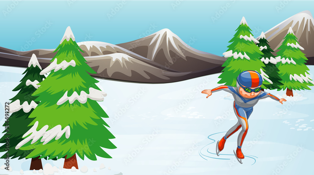 Poster Scene with athlete doing iceskate in the field