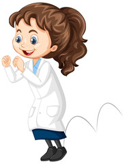 Girl in science gown jumping on isolated background