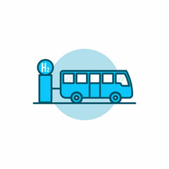 Blue Vector Icon of Bus on Hydrogen