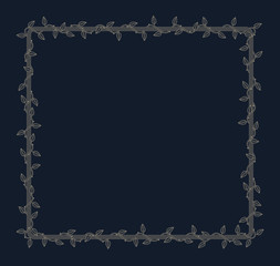 Vector square frame overgrown with plant with thorns and leaves. Dark background