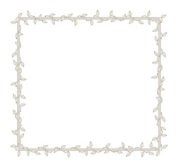 Vector square frame overgrown with plant with thorns and leaves. White background