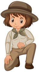 Girl in safari outfit on isolated background