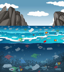 Water pollution with plastic bags in ocean