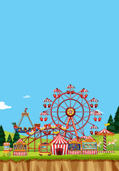 Obraz na płótnie Canvas Circus scene with many rides at day time