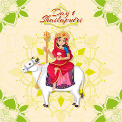 Navarati festival poster design with goddess on cow