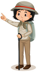 Girl in safari costume on white background