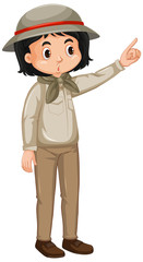 Girl in safari costume on white background