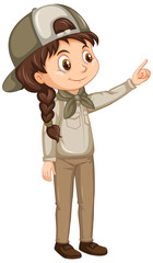 Girl in scout uniform on isolated background