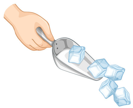 hand holding ice scoop with ice cubes clip art preview