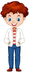 Boy in white jacket on white background