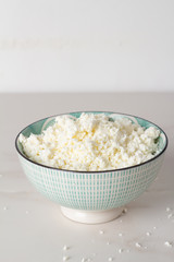 cottage cheese in a white bowl