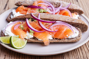 Cured salmon whole wheat baguette sandwiches