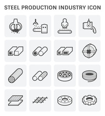 Steel production industry, manufacturing vector icon consist of worker, machine equipment and production line. Include process to casting product of steel, aluminum, iron or stainless i.e. pipe, roll.