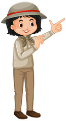 Girl in safari costume on white background